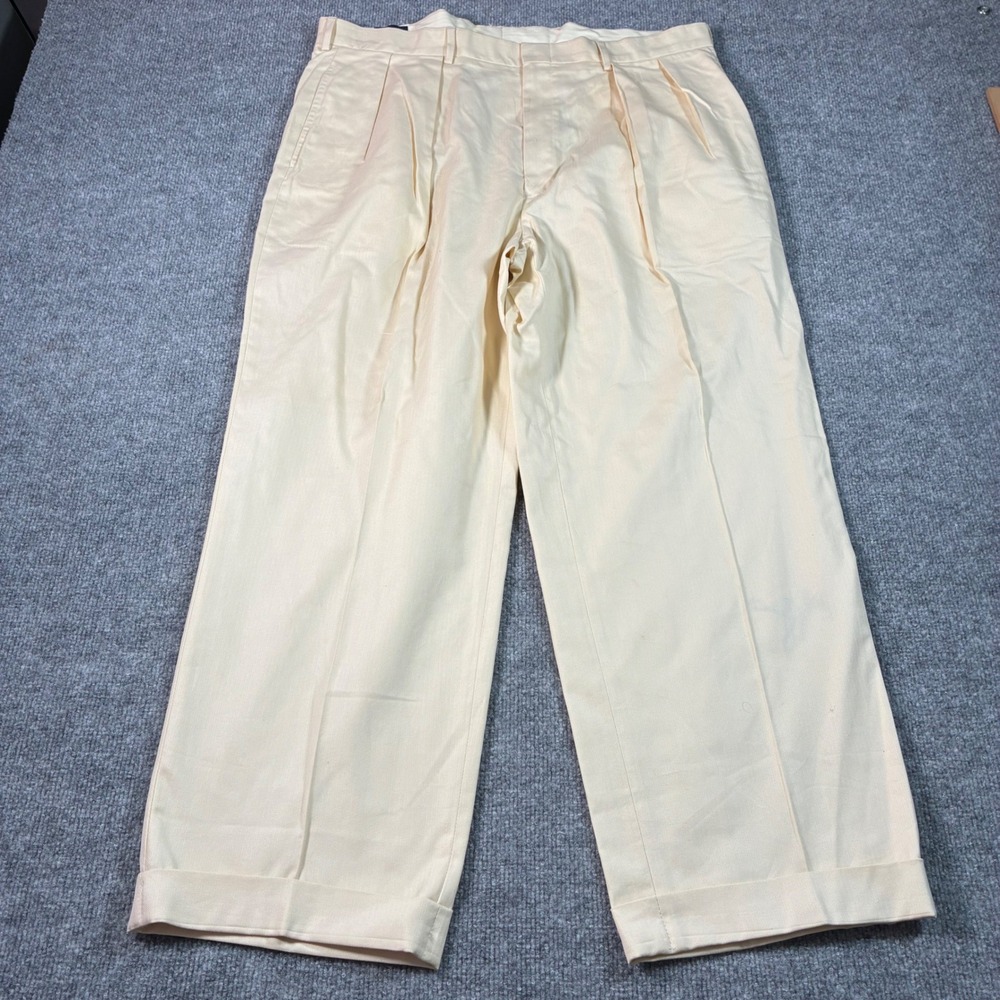 Polo Ralph Lauren Pleated Trousers Mens 38x29 Yellow Herringbone Cuffed Pants